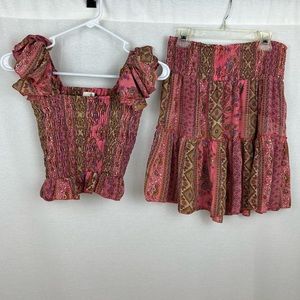 Perry Walker Collection silk blend floral tank top and mini skirt set EUC